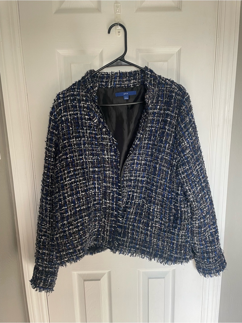 Apt. 9 Navy and White Tweed Zip Up and Button Blazer